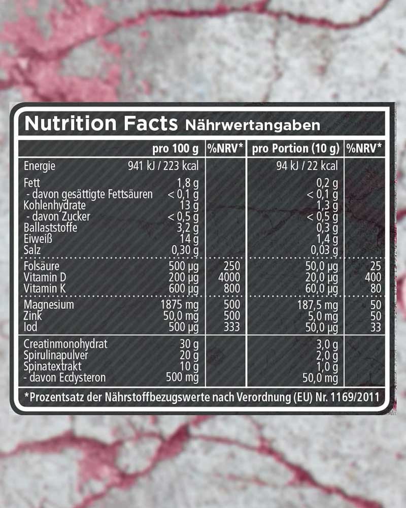 STRONG Rocka Nutrition Nährwertangaben Tabelle