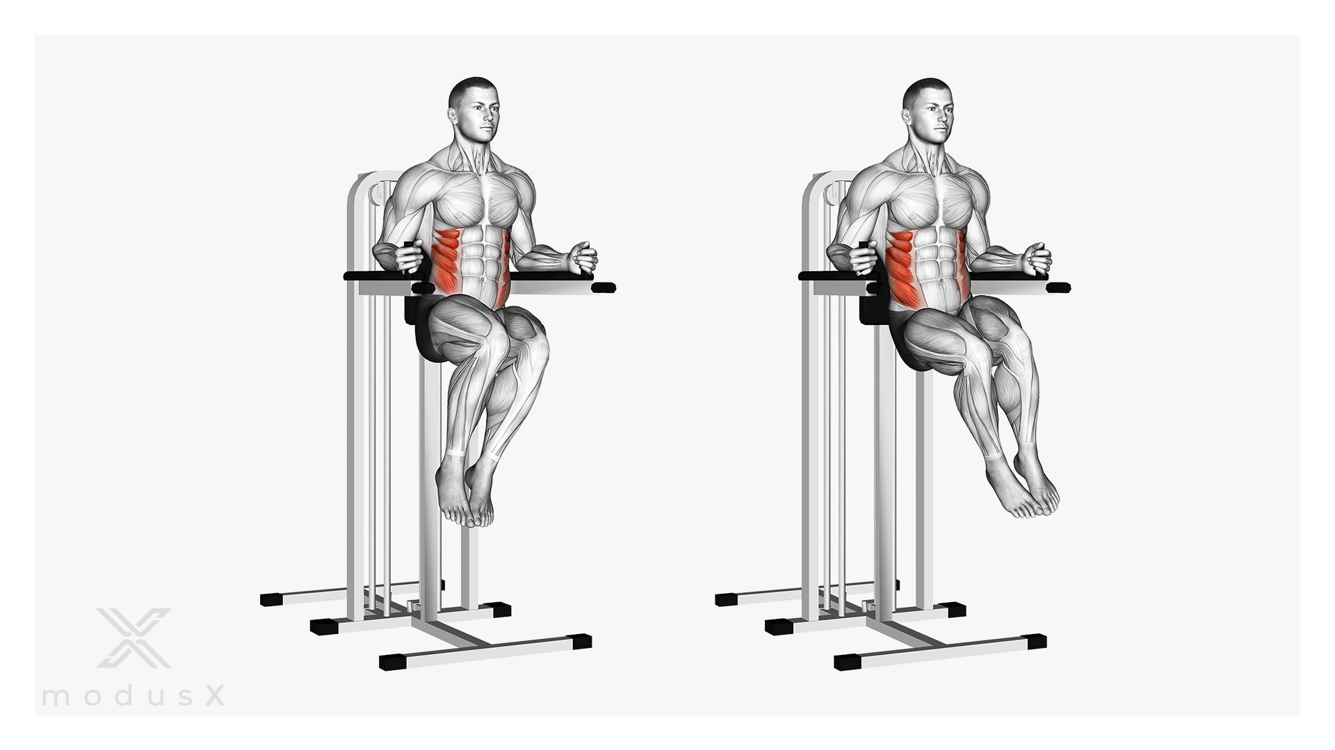 Knieheben am Gerät für die seitlichen Bauchmuskeln