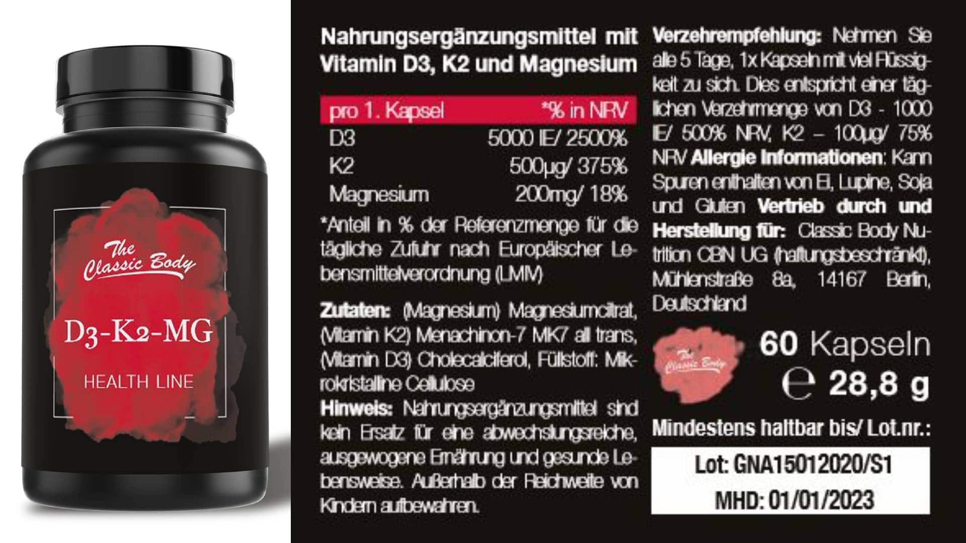 Bild zum Thema Neues Health Line Produkt: D3-K2-MG Kapseln von Classic Body Nutrition