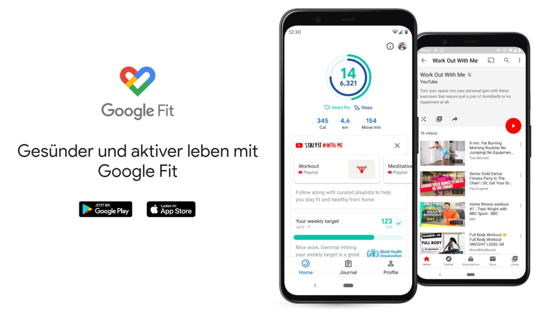 Bild zum Thema Google Fit zeigt YouTube-Trainingsvideos in der Fitness-App an